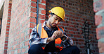 Watch, man and construction worker on site with late inspection for building or maintenance. Time management, planning and male civil engineer with deadline schedule for repairs on infrastructure.