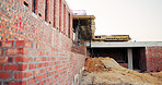 Material, house and real estate project for construction, development and home renovation. Property, brick wall and architecture with structure, building and suburban improvement or engineering
