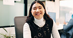 Woman, portrait and web designer with smile in office or digital marketing agency for career pride. Happy, female person or creative employee with positive attitude for online design in workplace