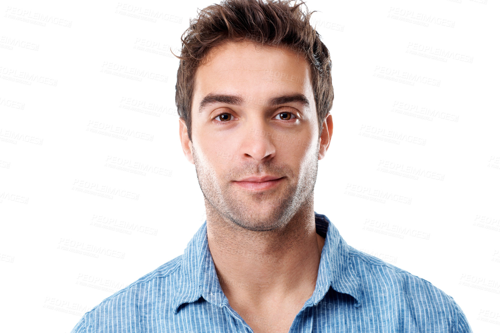 Buy stock photo Serious, confident and portrait of businessman in studio with creative career for development. Professional, about us and male designer with pride for job opportunity at startup on white background.