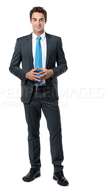 Buy stock photo Manager, portrait and businessman in suit in studio for financial career, investment advisor and leader. Corporate, white background and person with confidence, ambition and pride for finance job