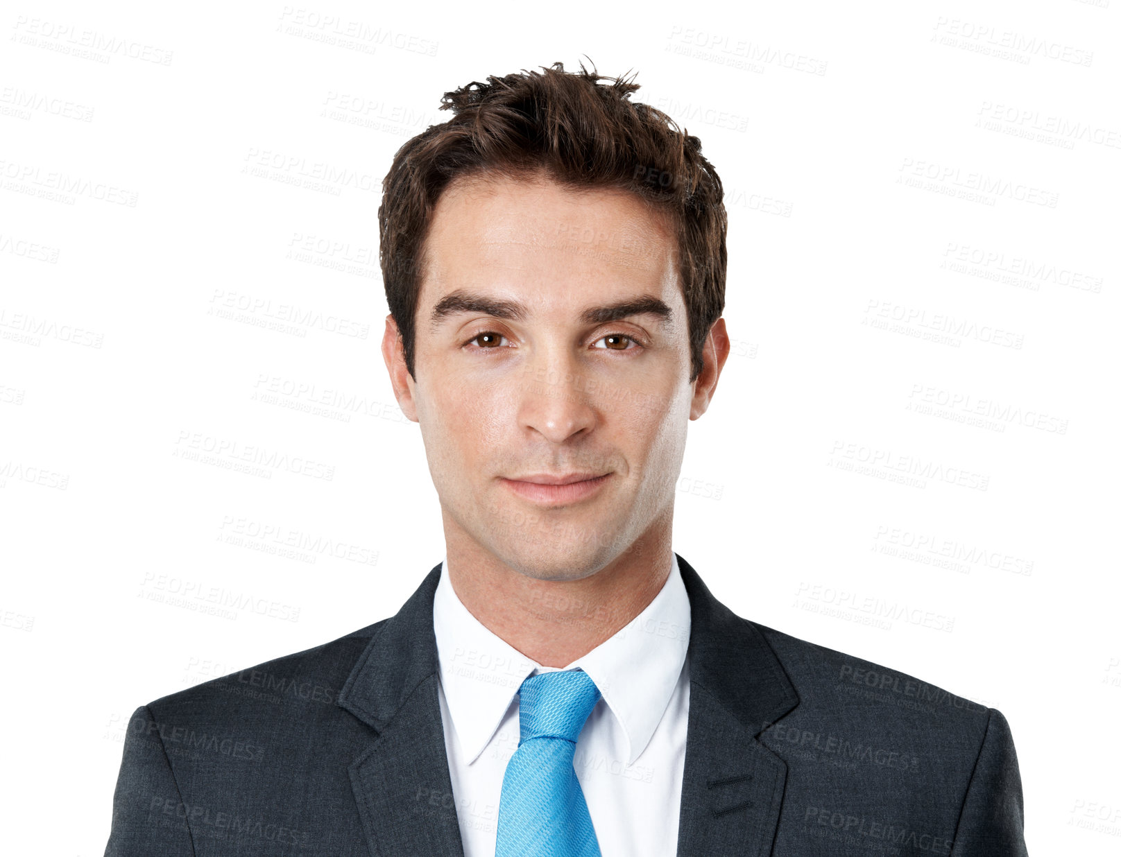 Buy stock photo Business, man and serious portrait in studio for legal advice, litigation management and space. Lawyer, employee and confidence on white background for career integrity, about us and judicial justice