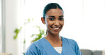 Portrait, nurse and woman in nursing home, healthcare or worker with smile for wellness service. Confidence, assisted living or happy caregiver with homecare support, about us or medical professional