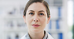 Portrait, scientist and woman with confidence in lab, biochemistry research and molecule experiment. Space, medical testing or researcher with pride for biological study, cure development or about us