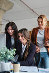 business people using computer in office team meeting brainstorming ideas female entrepreneurs working together in workplace 