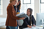 business people using computer in office team meeting brainstorming ideas female entrepreneurs working together in workplace 