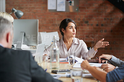 Buy stock photo Meeting, conversation and update with business people in office for event planner, proposal or feedback. Schedule, project management or startup with team in creative agency for venue budget planning