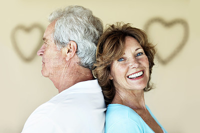 Buy stock photo Senior, woman and couple with smile at house, support and trust with love and marriage. Happy, together and old female person with partner, portrait and loyalty in retirement and relationship
