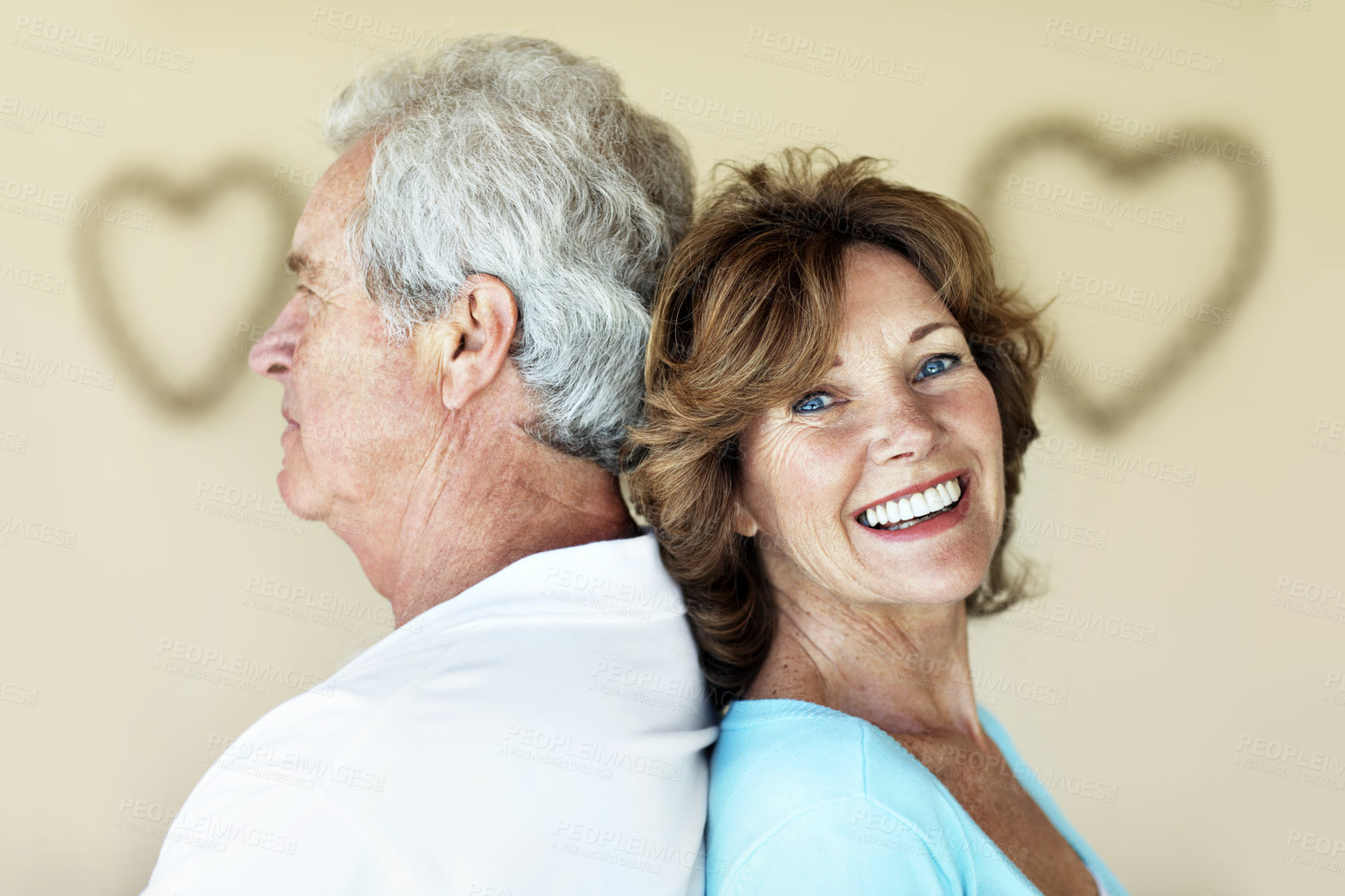 Buy stock photo Senior, woman and couple with smile at house, support and trust with love and marriage. Happy, together and old female person with partner, portrait and loyalty in retirement and relationship