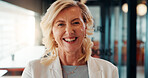 Accountant, happy and portrait of businesswoman in office with confidence for finance career. Smile, professional and mature female financial manager with pride for company about us in workplace.
