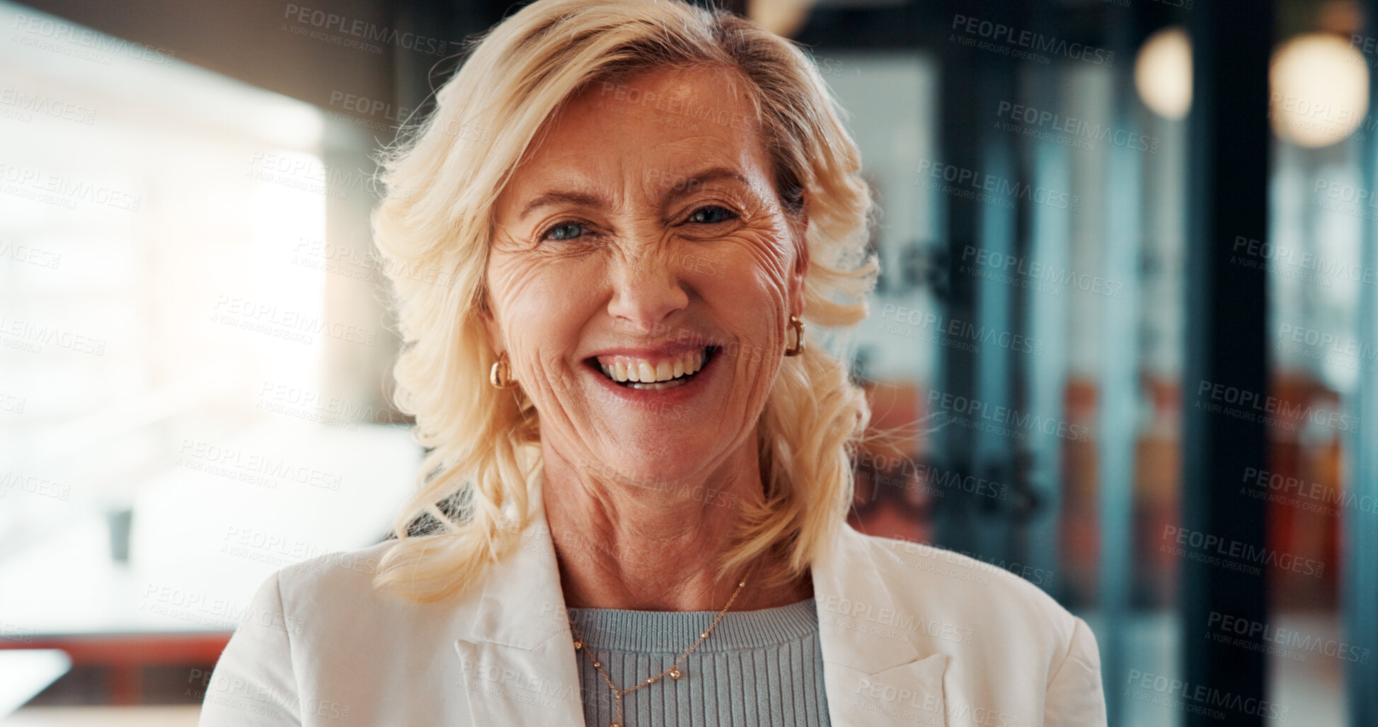Buy stock photo Accountant, happy and portrait of businesswoman in office with confidence for finance career. Smile, professional and mature female financial manager with pride for company about us in workplace.