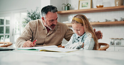 Buy stock photo Dad, teaching and development with difficult child in home for academic challenge, boredom or ADHD. Father, lazy kid or stubborn daughter with arms crossed for test or failed assessment in house