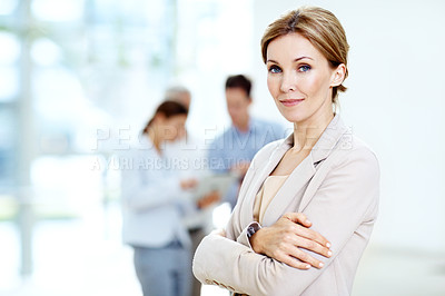 Buy stock photo Corporate, woman and arms crossed in office portrait for legal assistance, case law and about us. Staff, paralegal and confident at firm for litigation support, business professional or career growth