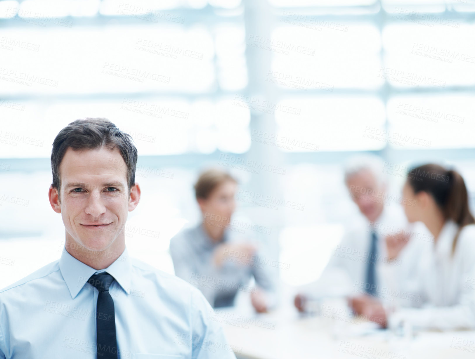 Buy stock photo Portrait, businessman and smile in office with meeting, financial management and experience for audit. Happy, person and accounting team in firm for bookkeeping review, corporate and finance career.