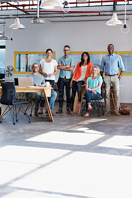 Buy stock photo Portrait of a group of coworkers standing together in an office