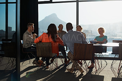 Buy stock photo Full length shot of a business meeting in progress