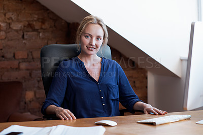 Buy stock photo Portrait of a young woman sitting in her home office