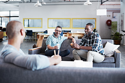 Buy stock photo Cropped shot of three businessmen in an office