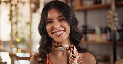 Buy stock photo Happy, woman and owner portrait in retail for operations pride, startup growth and about us. Independent retailer, entrepreneur or smile in shop for local small business, store management or commerce