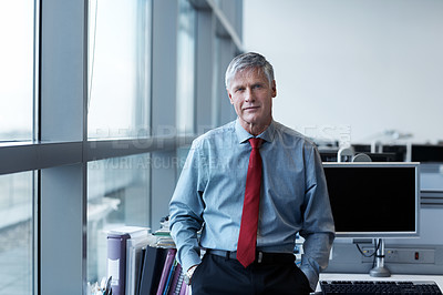 Buy stock photo Portrait of a confident senior businessman standing in an office