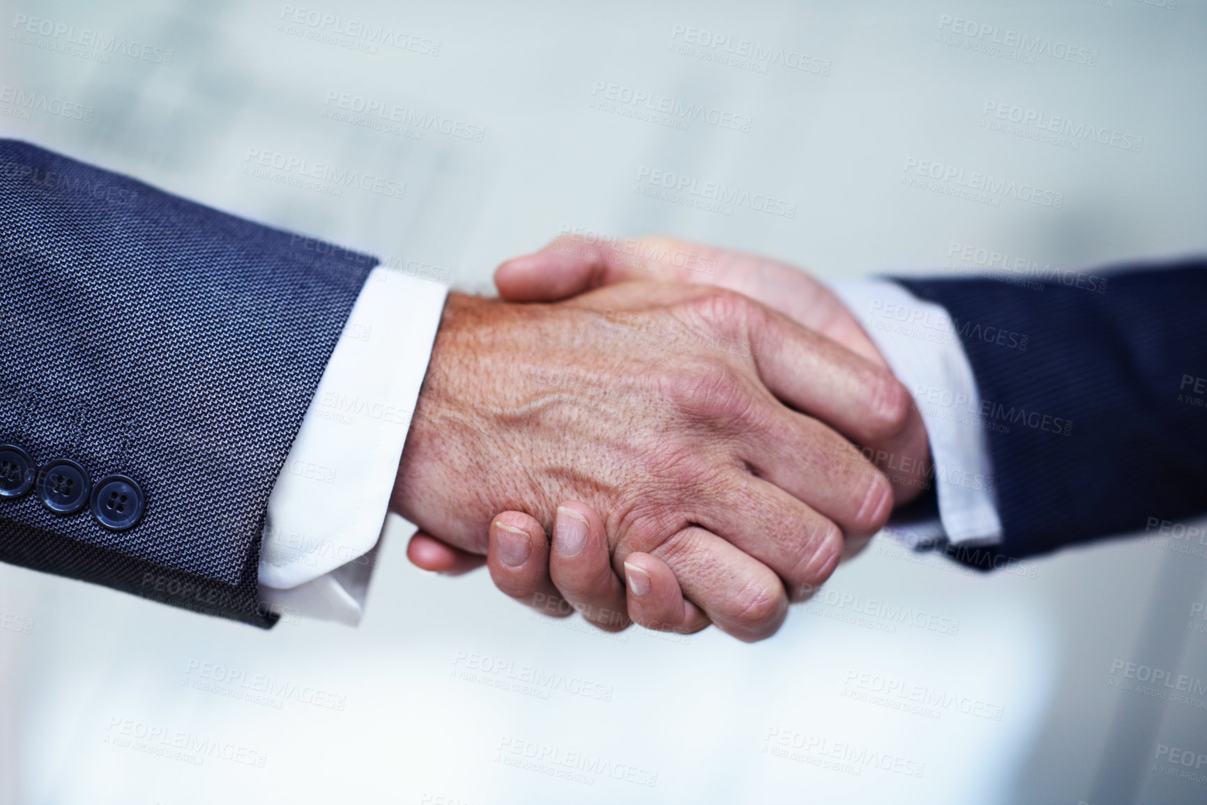 Buy stock photo B2b, handshake and welcome with business people in office for contract, deal and thank you. Partnership, shaking hands and meeting with employees in agency for teamwork, support and opportunity