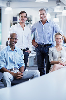 Buy stock photo Portrait of a diverse group of confident coworkers in an office