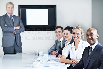 Buy stock photo Portrait of a group of businesspeople in a boardroom
