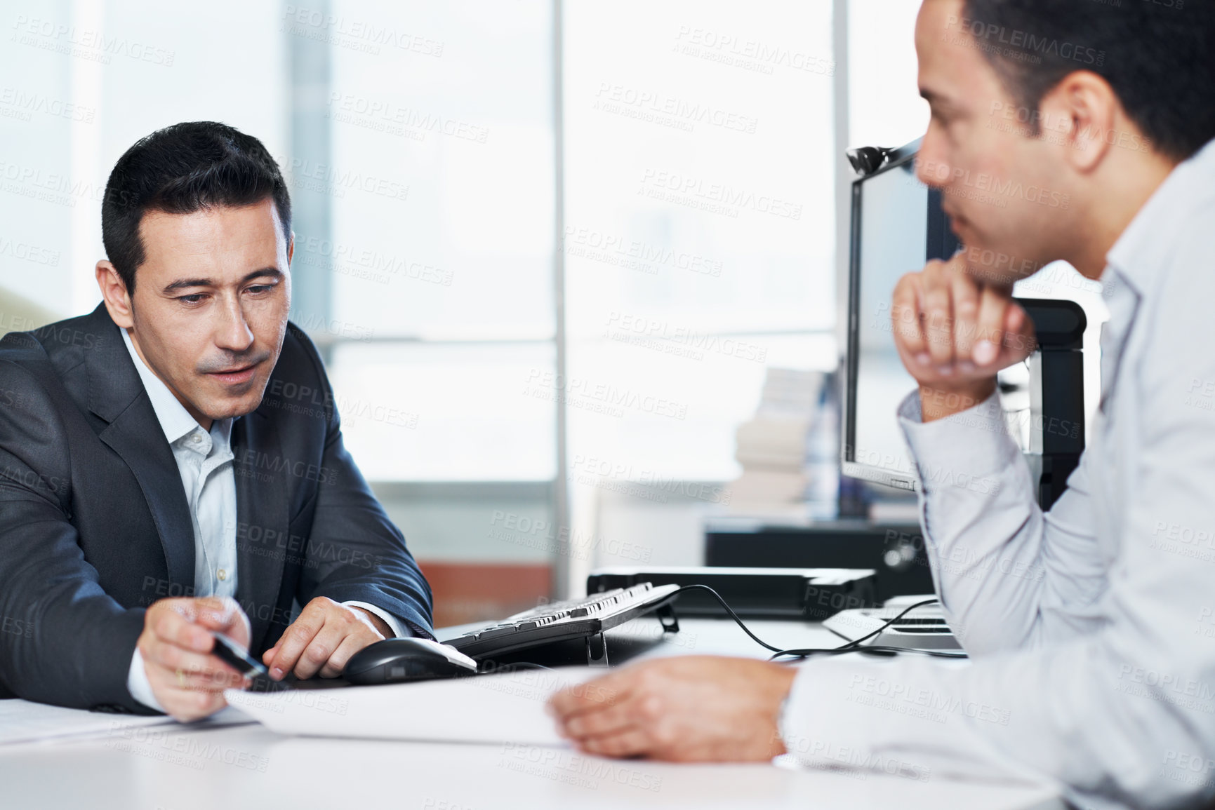 Buy stock photo People, lawyer and reading in office with document, case file and witness statement for legal trial. Attorney, team and review paperwork for evidence, lawsuit investigation and agenda of court summon