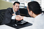Shaking hands to solidify their partnership