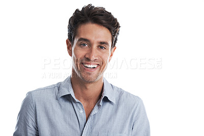 Buy stock photo Portrait of casual laughing man -Studio shot