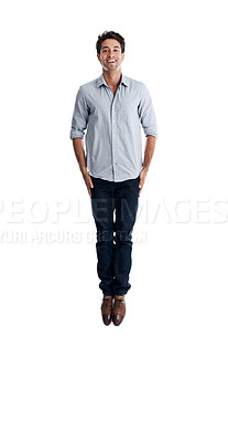 Buy stock photo An isolated full image of a young man umping up