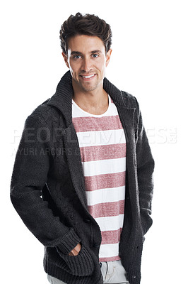 Buy stock photo Handsome young guy dressed casually while smiling - isolated on a white background