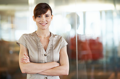 Buy stock photo Portrait of a young professional standing in an office