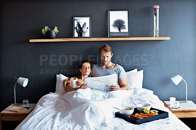 Buy stock photo Shot of a mature couple spending a relaxing morning in bed