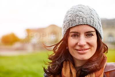 Buy stock photo Portrait of an attractive young woman out for a walk in Paris