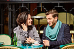 Enjoying a chat at the cafe