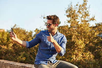 Buy stock photo Cropped shot of a man on a rooftop