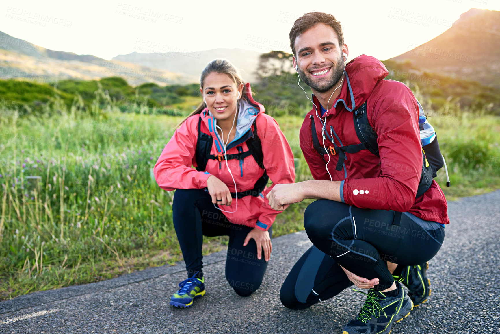 Buy stock photo Full length portrait of a young couple out for a morning run