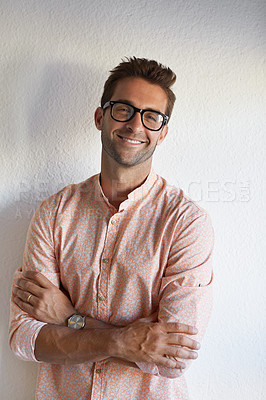Buy stock photo Cropped shot of a confident young businessman