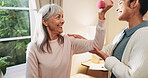 Old woman, dumbbells and physiotherapist in office for fitness, guidance and physio for recovery. Therapist, help and senior person with gear for arthritis, physical therapy and rehabilitation advice
