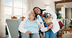 Doctor, flowers or old woman in wheelchair with hug for healthcare support, rehabilitation or smile. Bouquet, medical worker or person with disability, gift or homecare visit with retirement portrait