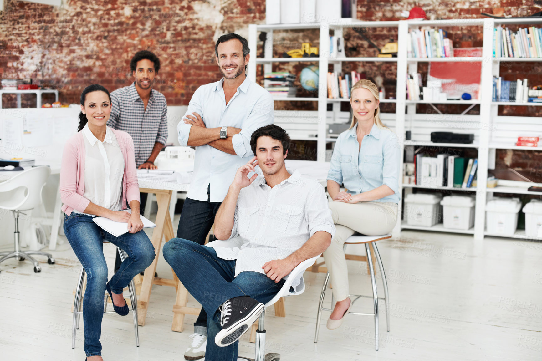 Buy stock photo Diversity, portrait and smile with business people in office for designer, about us or team. Community, creative startup and collaboration with group of employees in agency for pride and professional