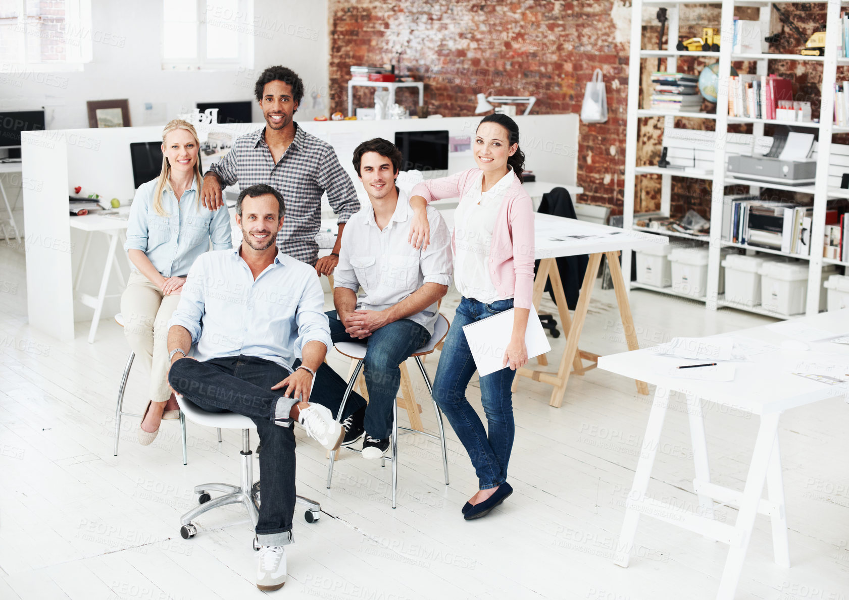 Buy stock photo Team, portrait and startup with business people in office for designer, about us or diversity. Community, creative and collaboration with group of employees in agency for pride and professional
