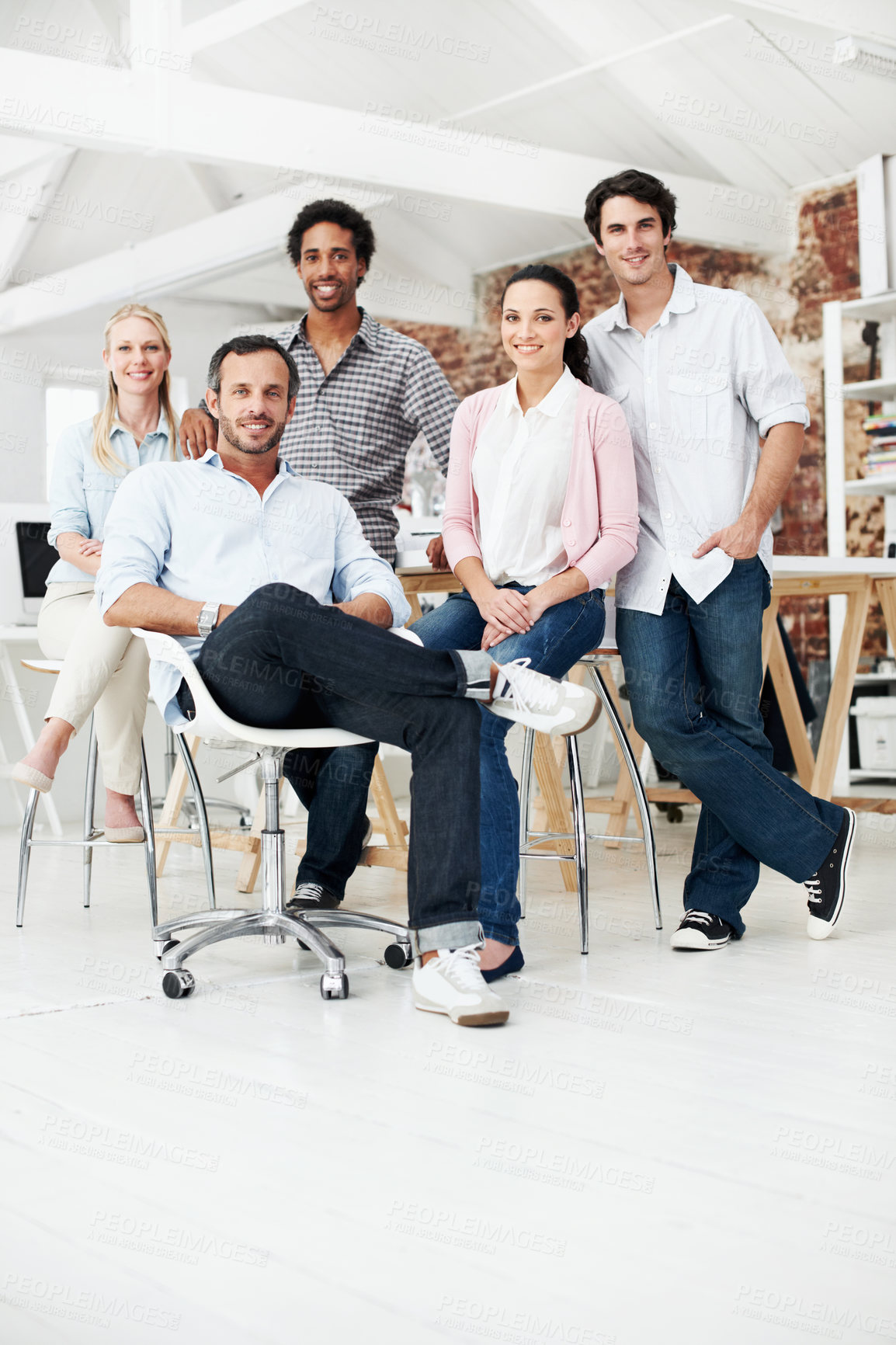 Buy stock photo Team, portrait and professional with business people in office for designer, about us or diversity. Community, creative startup and collaboration with group of employees in agency for pride and smile