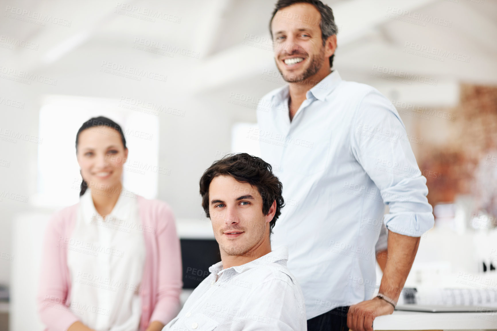 Buy stock photo Architecture, portrait and smile of team in office together for design, development or support. About us, collaboration and creative with engineering group at work for building or construction career