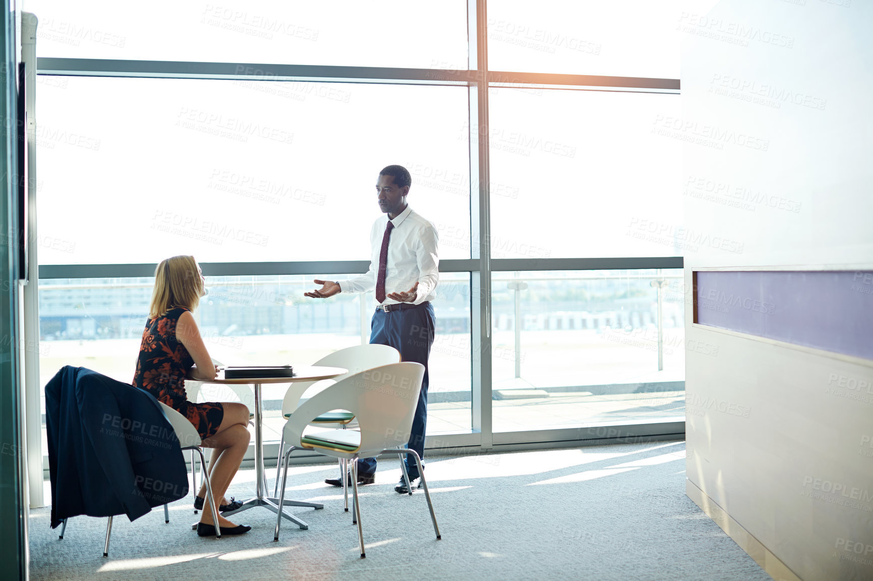Buy stock photo Man, team and presentation in meeting with planning, review and discussion at financial office. People, pitch and conversation with paperwork, collaboration and insight report at investment agency