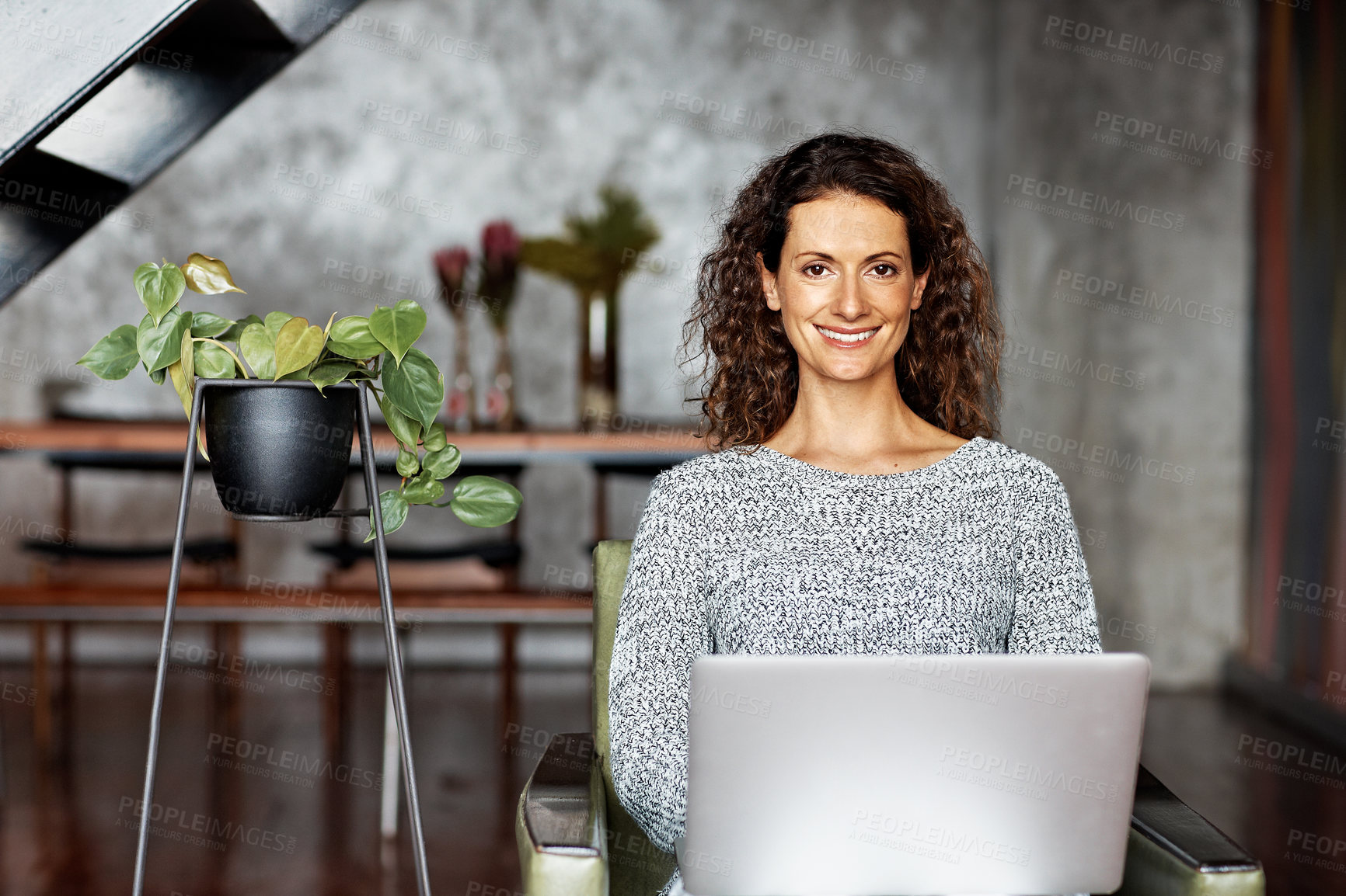 Buy stock photo Freelancer, laptop and portrait of woman on sofa in home for blog review, online update and editing report. Remote worker, writing draft and newsletter with person in living room in house for tech