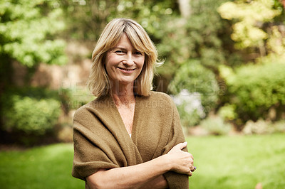Buy stock photo Portrait of a mature woman standing outside