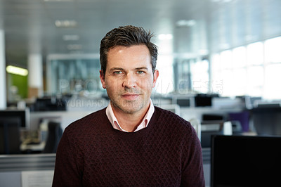 Buy stock photo Portrait of a businessman standing in his office