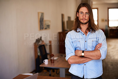 Buy stock photo Portrait of a young designer standing in an office